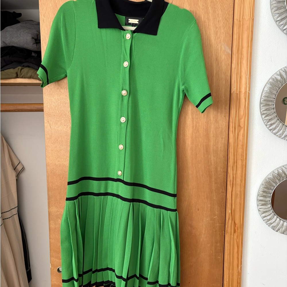Alexia Admor Bright Green Polo Knit Dress with Black Trim